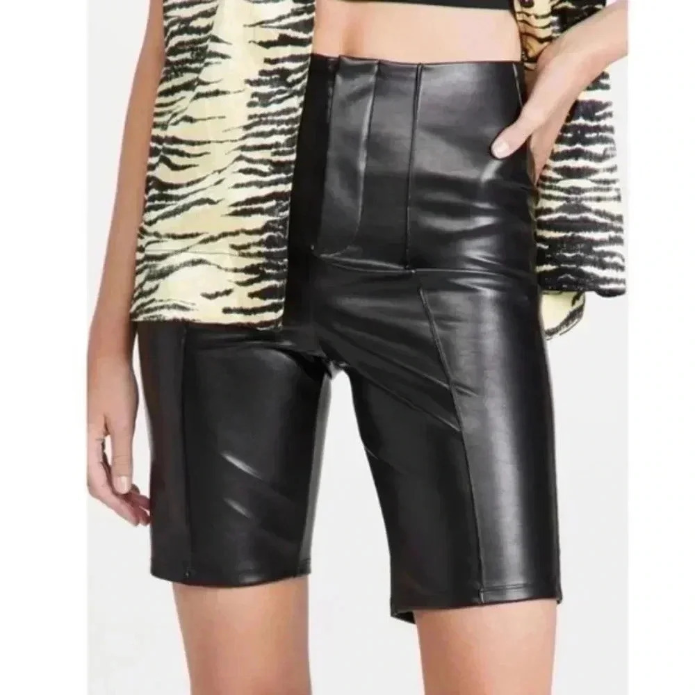 Good American faux leather biker shorts